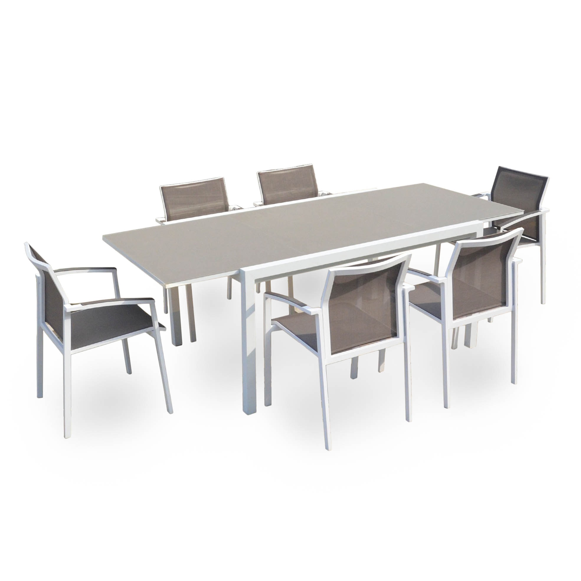 Conjunto mesa Laos y 6 sillas de aluminio y textilene