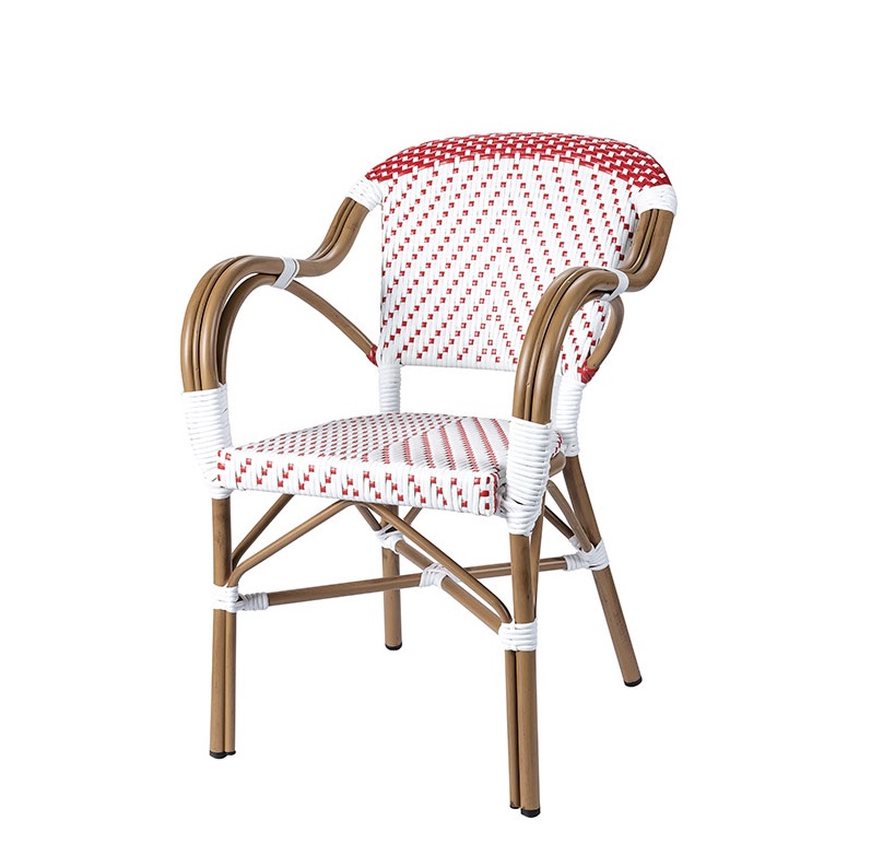 silla bistrot parisina aluminio medula modelo biarritz color roja y blanca