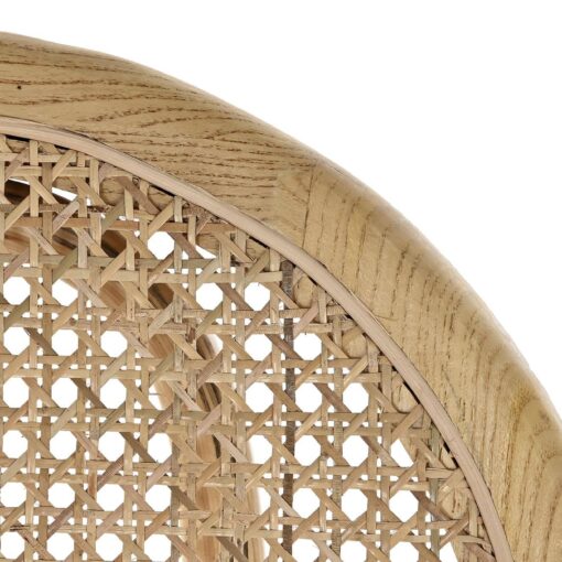 Silla vintage de madera de olmo, respaldo rattan y asiento tapizado