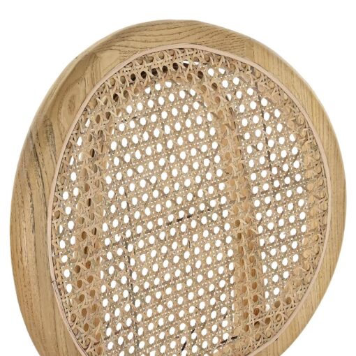 Silla vintage de madera de olmo, respaldo rattan y asiento tapizado