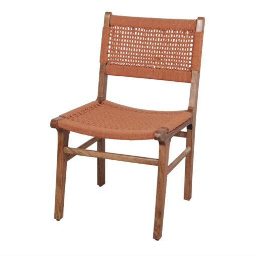 Silla de madera con cuerda trenzada en asiento y respaldo
