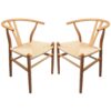Pack de 2 Sillas Wish de madera natural y cuerda trenzada – Estilo CH24 Wishbone - vista frontal - personalizable para hostelería y proyectos de interiorismo