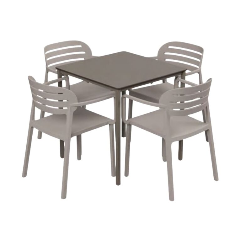 Conjunto 4 sillas Slat y mesa Lite para terraza apilable de exterior