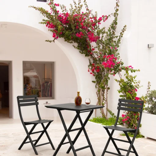 Silla HELEN plegable con mesa HELEN rectangular 60x60 – terraza pequeña