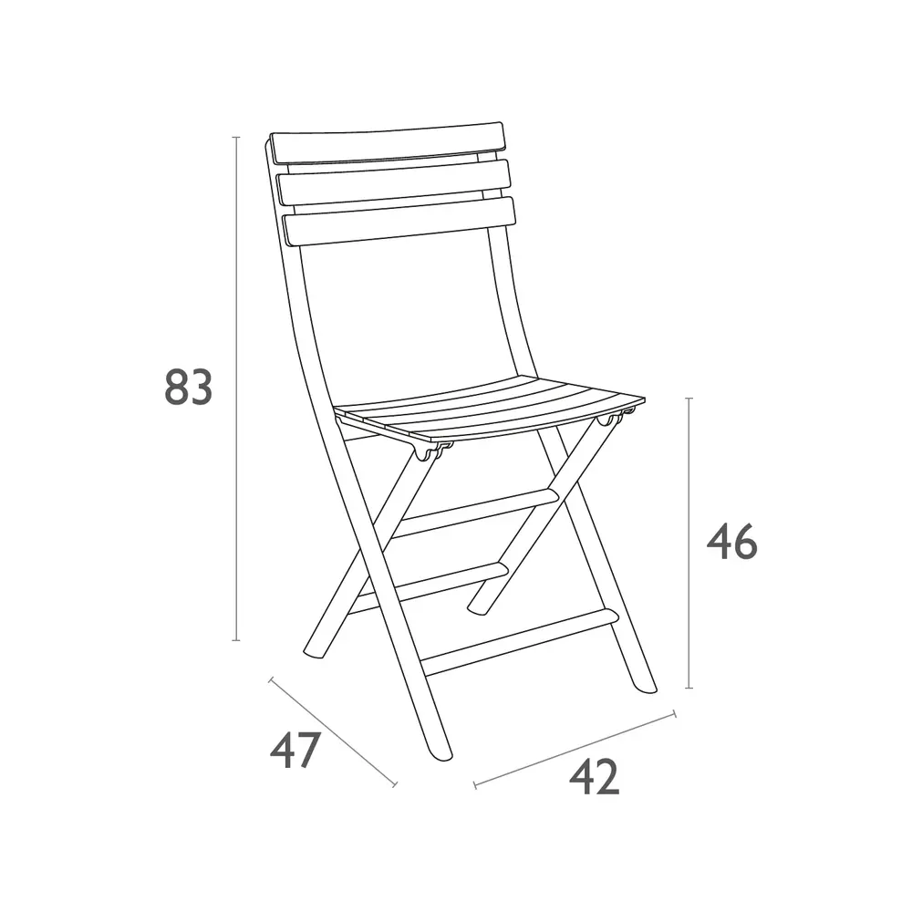 Dimensiones silla HELEN plegable – 83cm alto, 42cm ancho, 47cm profundidad