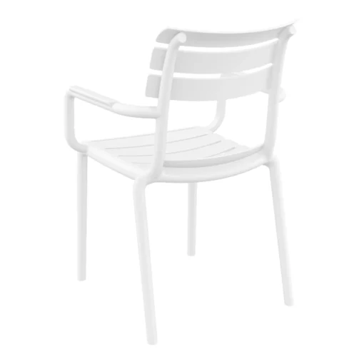 Silla Paris con brazos apilable color blanco vista trasera lateral