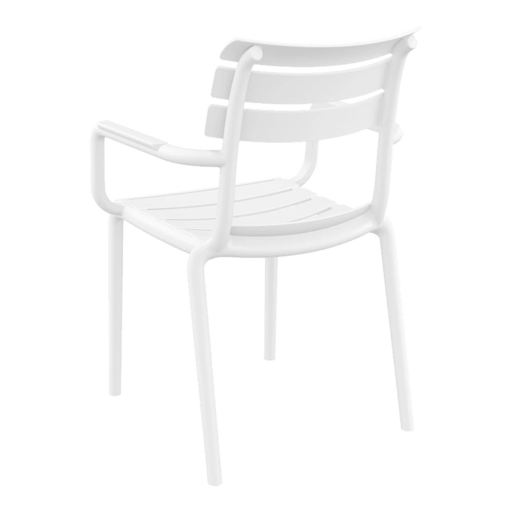 Silla Paris con brazos apilable color blanco vista trasera lateral