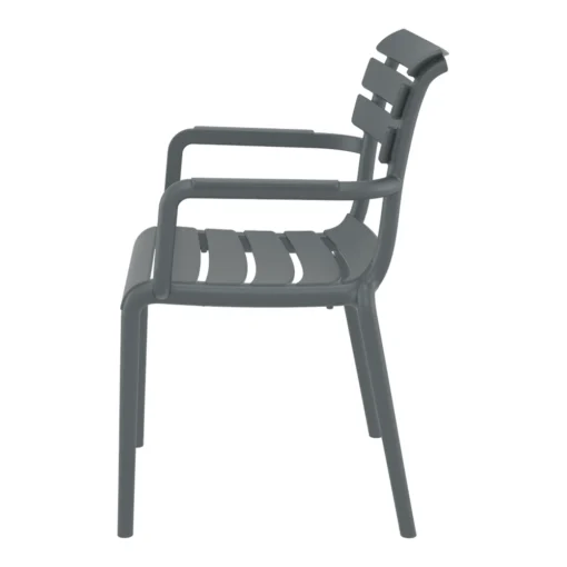 Silla Paris con brazos apilable color gris oscuro vista lateral
