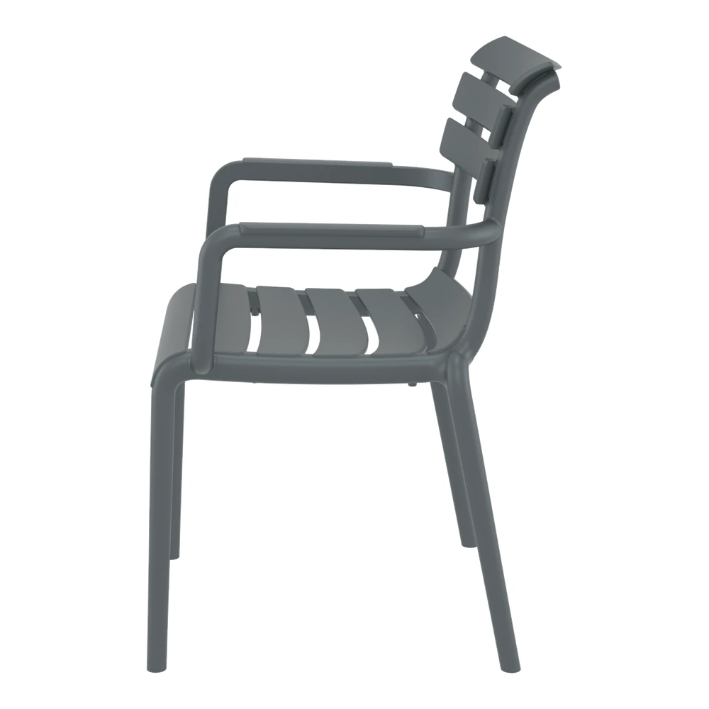 Silla Paris con brazos apilable color gris oscuro vista lateral