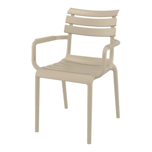 Silla Paris con brazos apilable color taupe vista frontal lateral