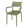 Silla Paris con brazos apilable color verde oliva - vista frontal lateral
