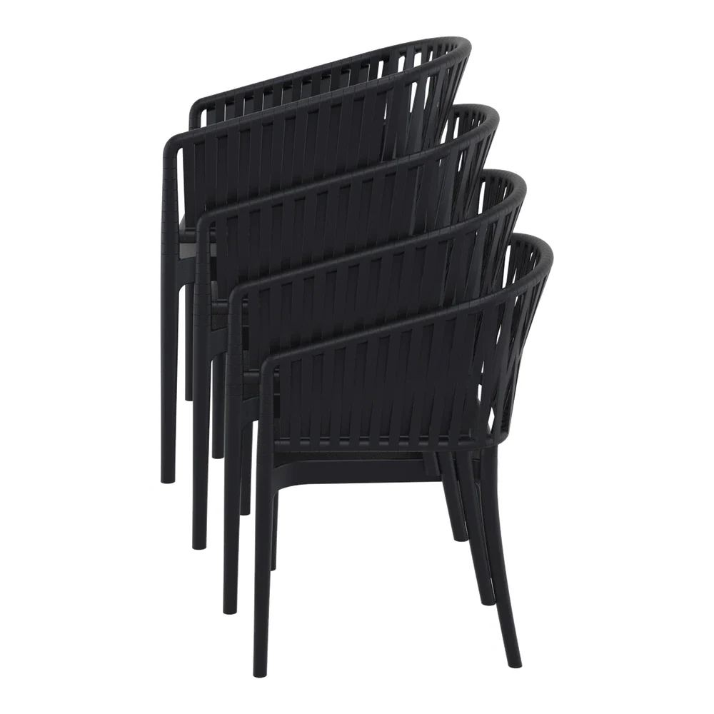 Sillas Portofino apilables con brazos en color negro - capacidad de apilado para hostelería
