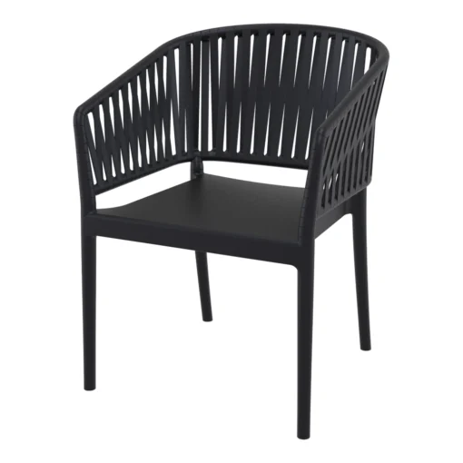 Silla Portofino con brazos apilable para exterior en color negro - vista frontal lateral