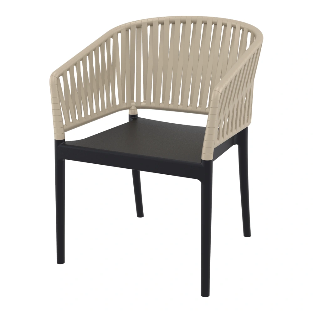 Silla PORTOFINO DUO N con brazos taupe y negro – vista frontal y lateral