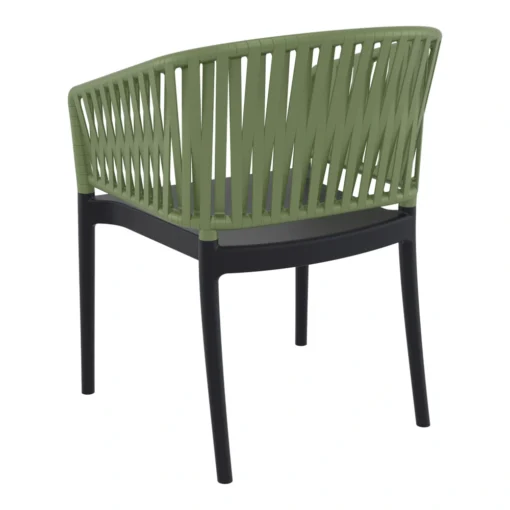 Silla PORTOFINO DUO N con brazos verde oliva y negro – vista trasera y lateral