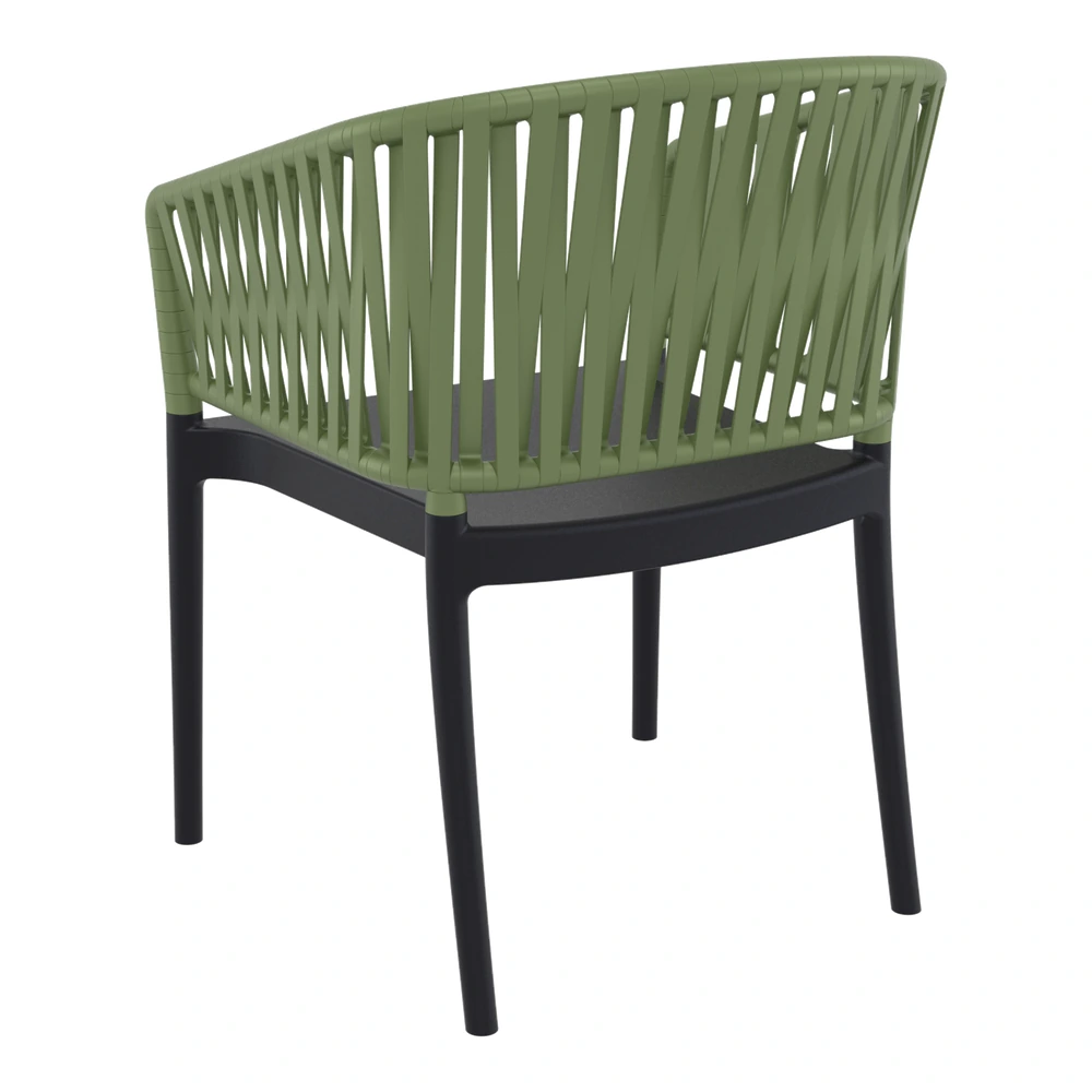 Silla PORTOFINO DUO N con brazos verde oliva y negro – vista trasera y lateral