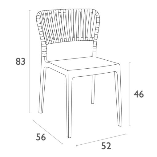 Dimensiones silla PORTOFINO apilable – 83cm alto, 52cm ancho, 56cm profundidad