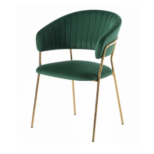 silla isa con brazos tapizada terciopelo con estructura metal dorado