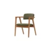 Silla con brazos tapizada en verde oliva y estructura madera natural Spela - vista frontal - personalizable para hostelería y proyectos de interiorismo