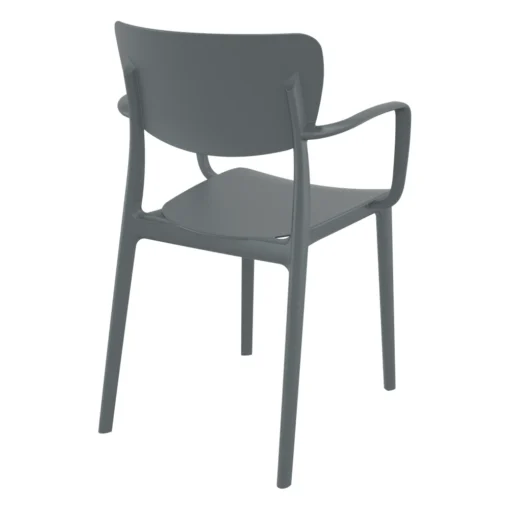 Silla LISA con brazos apilable exterior hostelería color gris oscuro - vista trasera lateral