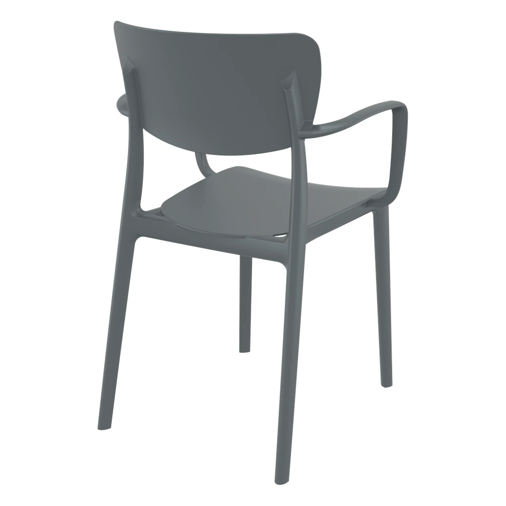 Silla LISA con brazos apilable exterior hostelería color gris oscuro - vista trasera lateral