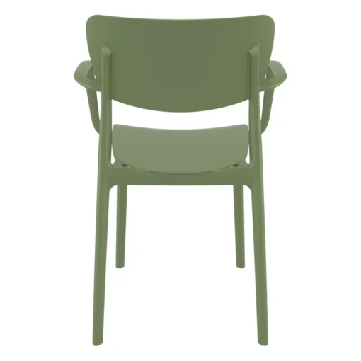 Silla LISA con brazos apilable exterior hostelería color verde oliva - vista trasera