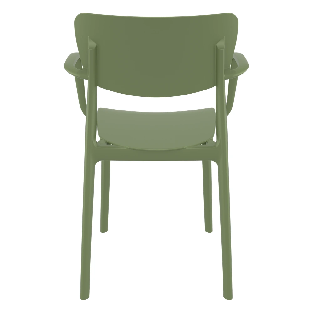 Silla LISA con brazos apilable exterior hostelería color verde oliva - vista trasera