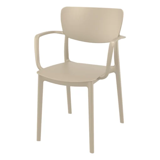 Silla LISA con brazos apilable exterior hostelería color taupe - vista frontal lateral