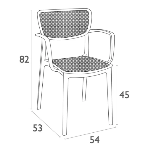 Medidas Silla LOFT con brazos apilable: 82 cm de altura total y 45 cm de altura de asiento - Siesta Exclusive