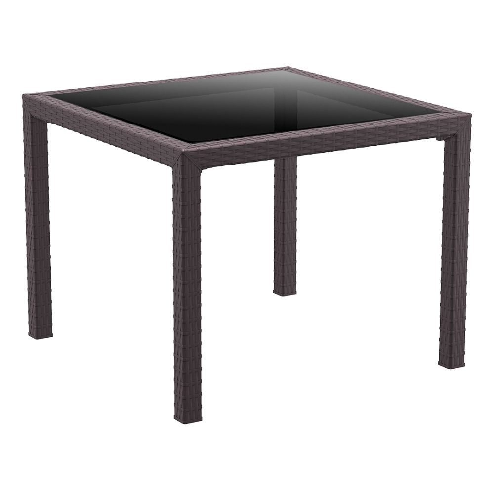 mesa bali de exterior ratán con cristal templado