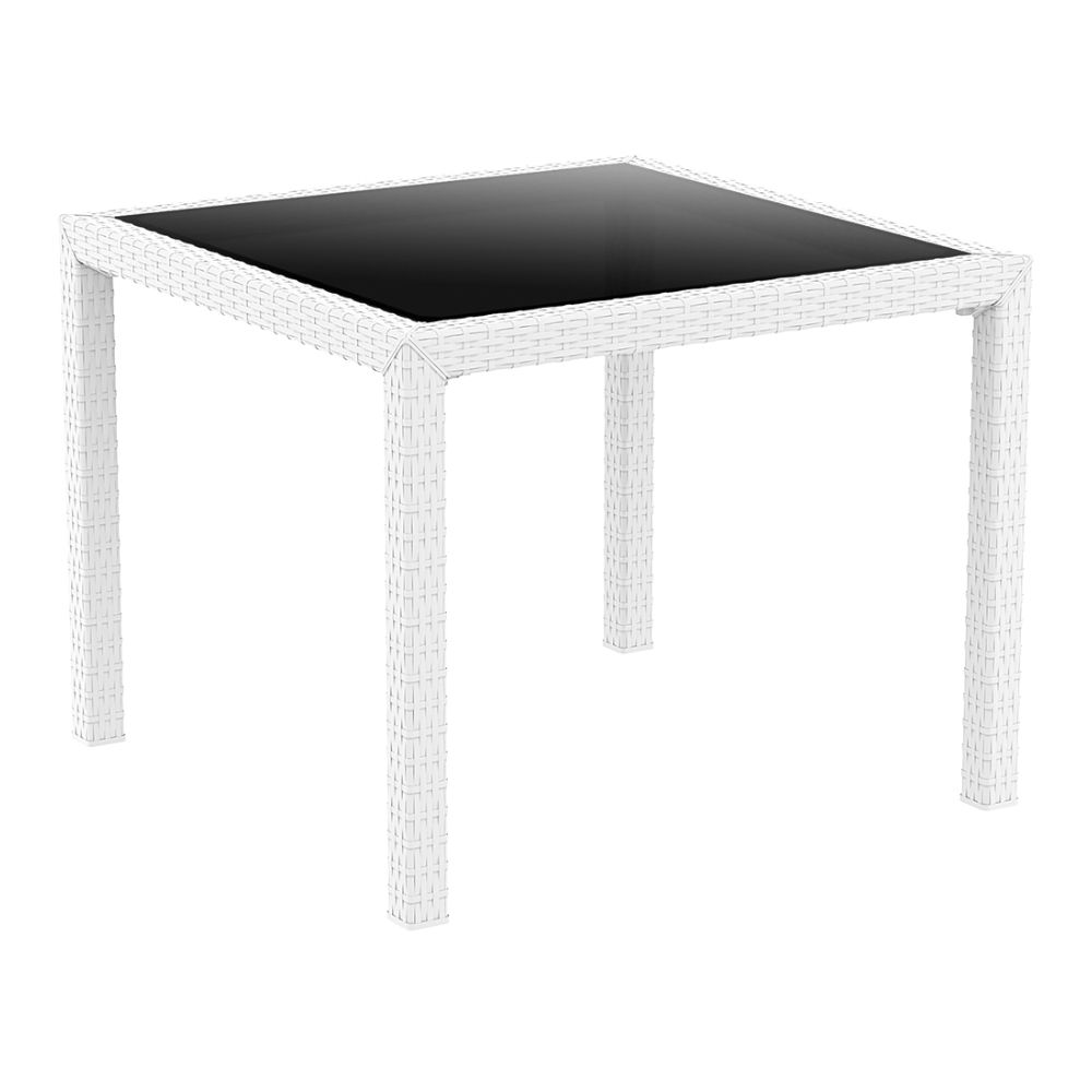 mesa bali de exterior ratán con cristal templado