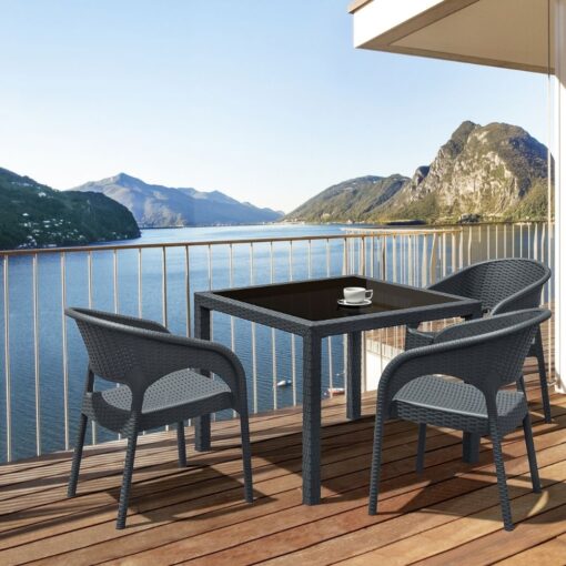mesa bali de exterior ratán con cristal templado