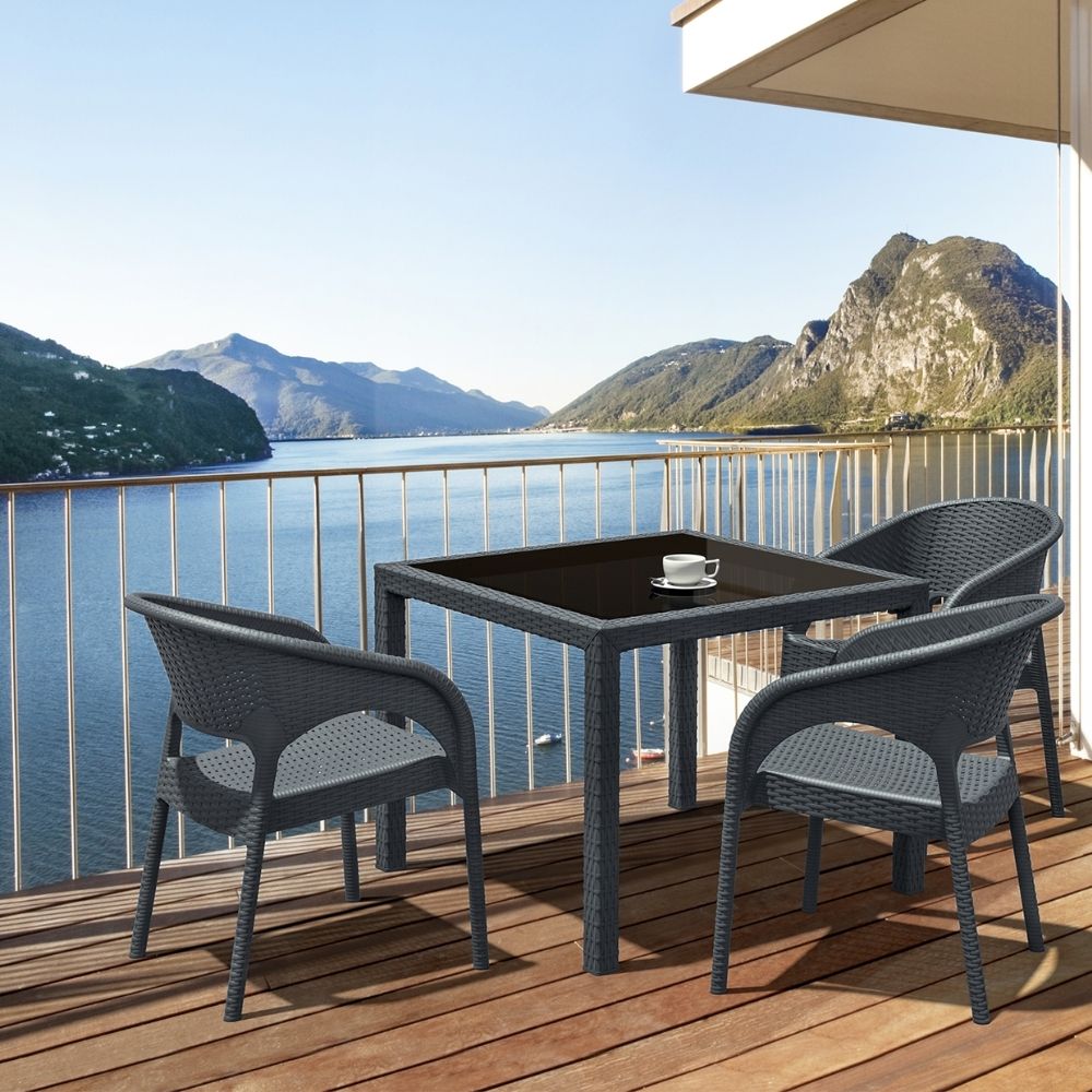 mesa bali de exterior ratán con cristal templado