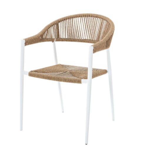 Silla de exterior Neska con bastidor de aluminio blanco y ratán sintético
