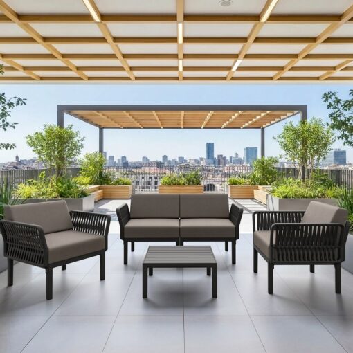 set portofino lounge polipropileno negro cojines incluidos exterior
