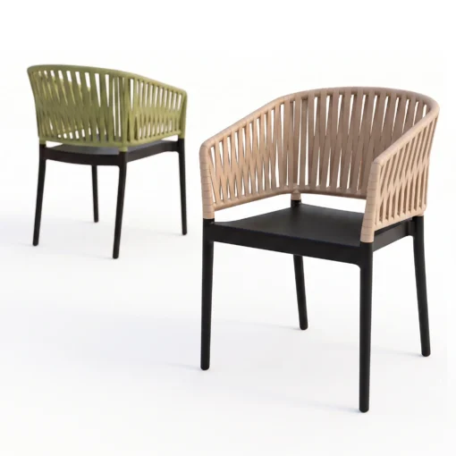 Pack de 4 Sillas PORTOFINO DUO N con brazos taupe y negro – vista frontal y lateral