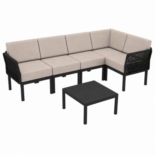 set portofino lounge esquinero polipropileno negro cojines incluidos exterior