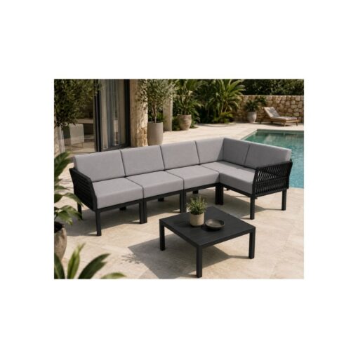set portofino lounge esquinero polipropileno negro cojines incluidos exterior