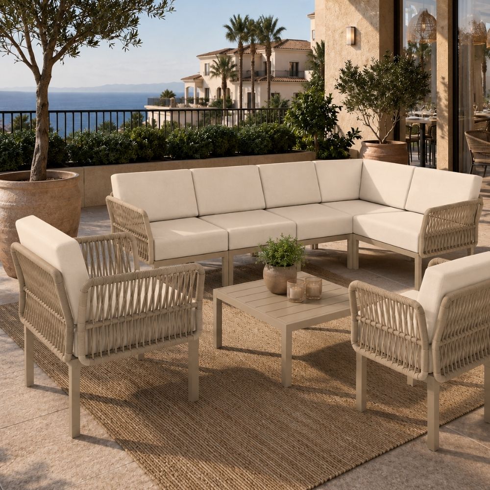 set portofino lounge esquinero polipropileno taupe cojines incluidos exterior