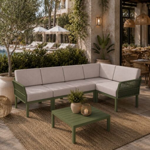 set portofino lounge esquinero polipropileno verde cojines incluidos exterior