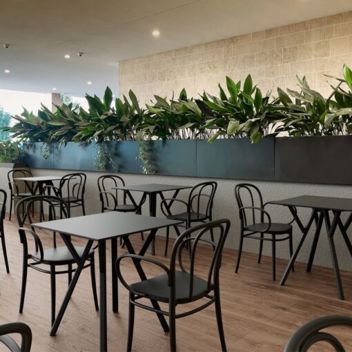 mesa de terraza max con tablero hpl cuadrada 70x70 cm para interior y exterior