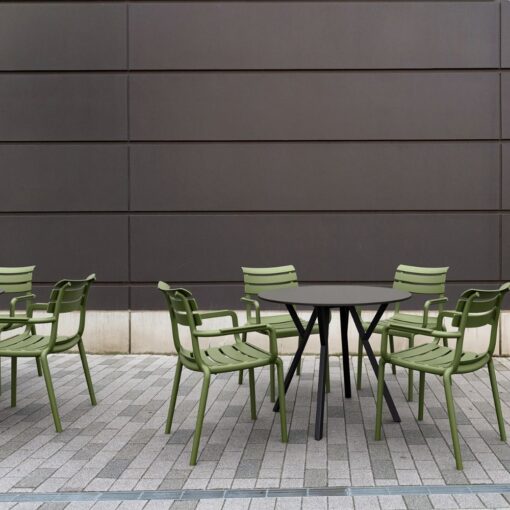 mesa de terraza max con tablero hpl redonda 90 cm para interior y exterior