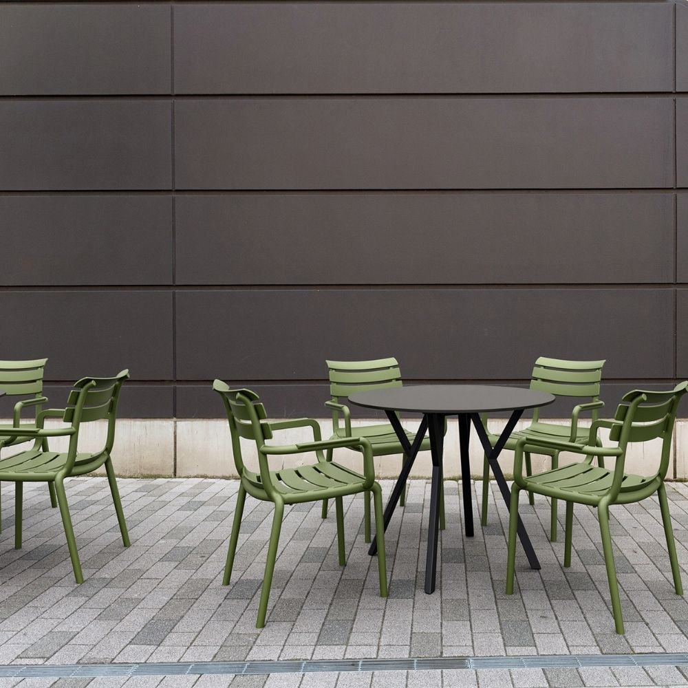 mesa de terraza max con tablero hpl redonda 90 cm para interior y exterior