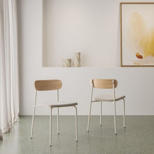 silla sin brazos adriana estructura de metal asiento tapizado y respaldo de madera para uso interior